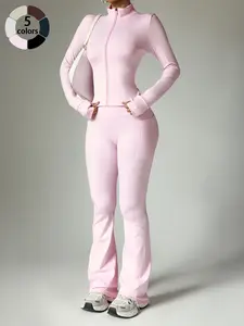 Women's Two-Piece Sportswear Set, Sweatsuit Sets, Sweatsuit Outfits, Zipper Jacket and Tight Pants, Fashionable Fitness Clothing with Convenient Pockets, Workout Running Clothes