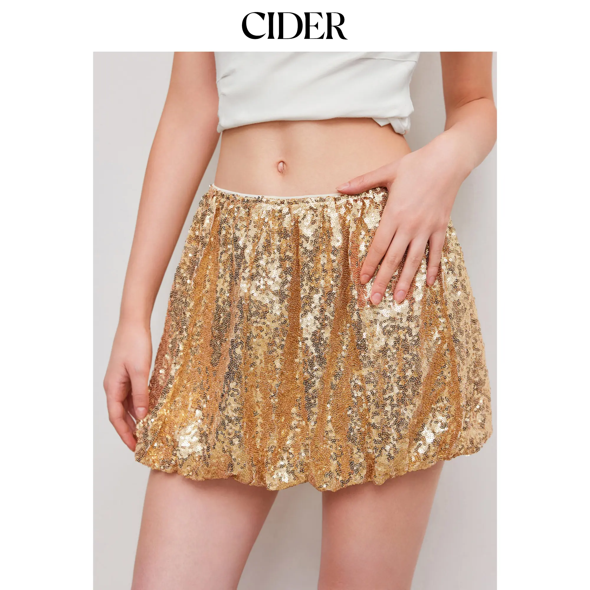 Cider Sequin Low Rise Bubble Hem Mini Skirt