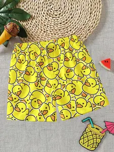 Duck Print Shorts, Boys' Quick-Dry Beach Trunks, Youth Swim Trunks, Cool Duck Pattern Elastic Waist Casual Shorts, Breathable Summer Clothing