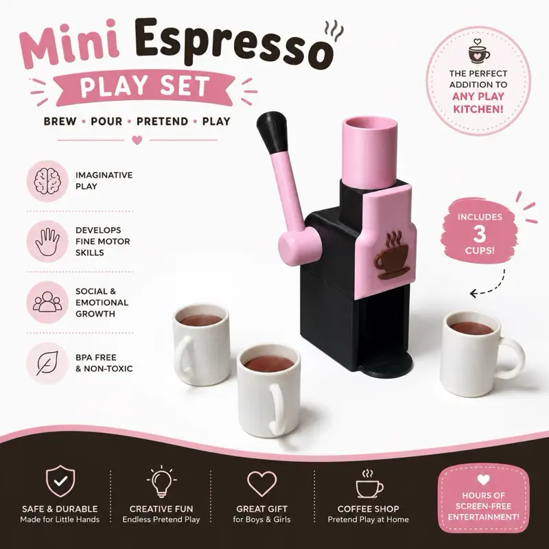 Mini Espresso Machine Toy with 3 Magic Coffee Cups Set for Kids - Fun and Educational Playset