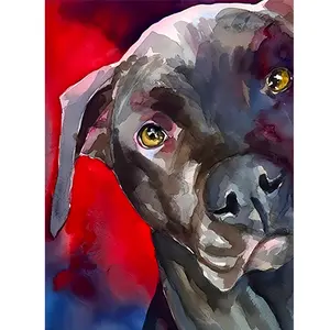 1Pcs Black Dog Acrylic Paint by Numbers 16x20in Unframed Beginner DIY Decorative Painting Cool & Cute Healing Style Decor for Living Room Sofa Wall / Study Corner Ideal Gift for Dog Lovers & Friends Painting Tool