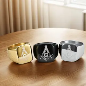 European and American Hip-hop Punk Style Handsome Motorcycle Rock Stainless Steel Freemason Men's Ring Fashionable Men's AG Ring Jewelry, Suitable for Daily Wear, The Perfect Gift for Friends, Boyfriends, Couples, Birthdays
