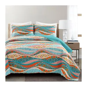 Lush Decor Hailey Watercolor Wave Reversible Cotton Quilt King