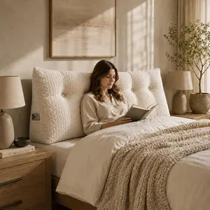 Headboard Pillow  Size, Reading Pillow for Bed, Leaf  Wedge Pillow, Tufted Backrest Support, Headboard Substitute, Beige