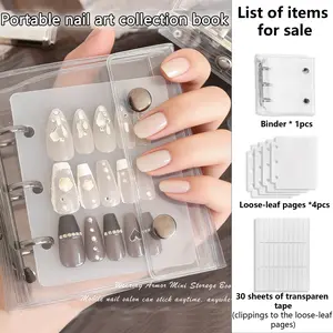 Portable, transparent nail display book with a compact design, comes with removable pages for easy storage of sticker nails, can be carried in a handbag or travel bag, protecting nails from dust, ideal for traveling, Nail art stickers