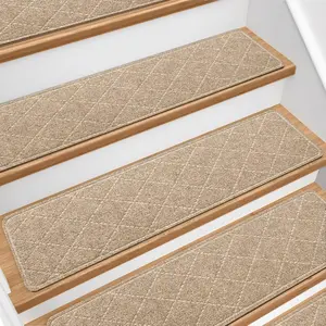 Stair Treads for Wooden Steps 15 count - 8'' x 30'', Non Slip Stair Runner, Machine Washable Stair Rugs Strips for  Pets and , Indoor Carpet for Stairs (Khaki)