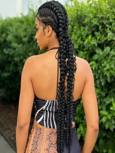 38 Inch Full Lace Double Fishbone Braid Wig for Women, Curly Heat Resistant Synthetic Lace Front Wig, Handmade Butterfly Knotless Braided