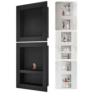 Shower Niche Ready For Tile, Size Options 16 By 16 And 16 By 20 Inches, Triple Shelf Organizer With Square Corner, Wall Inset Recessed Niche, Sealed Protection, Modern Soap Storage Niche For Shower And Bathroom, Black Finish
