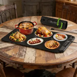 ISUNMEA Food Warming Mat Electric Tray: YTLAD Silicone Heating Pad with 6 Level Adjustable Temperature and 5 Hours Timer & Family Lock, Foldable Food Warmers for Parties, Daily Use (Black, 25.6" x 15.55")
