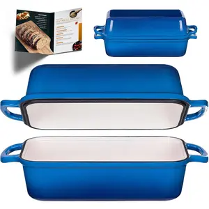 11x5 Inch Cast Iron Loaf Pan with Lid, Large Loaf Pans for Sourdough Bread Baking, Even Heat Distribution Loaf Dutch Oven for Homemade Bread, Meatloaf (5.8Qt, Marseille)