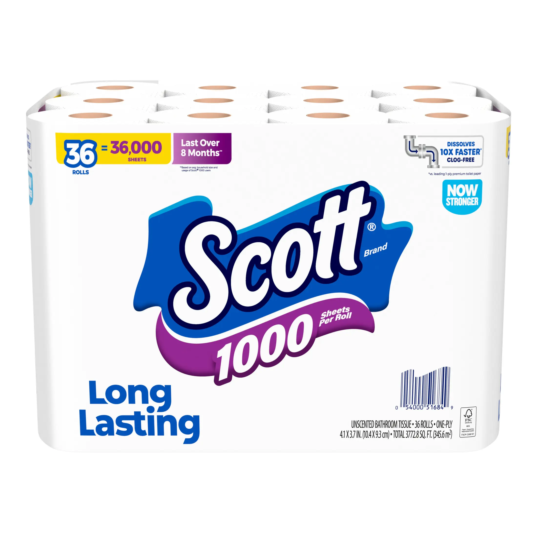 Scott 1000 Toilet Paper, 36 Rolls, 1000 Sheets Per Roll