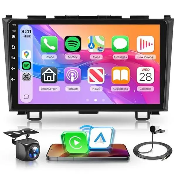 Podofo 9 in Android Car Stereo Radio for Honda CRV 2007-2011, 4-Core 2G+64G with Wireless CarPlay, Android Auto, GPS Navigation, Bluetooth, FM/RDS, WiFi, EQ, SWC, 9-Inch Touchscreen + Backup Camera (Father's Day Gift)