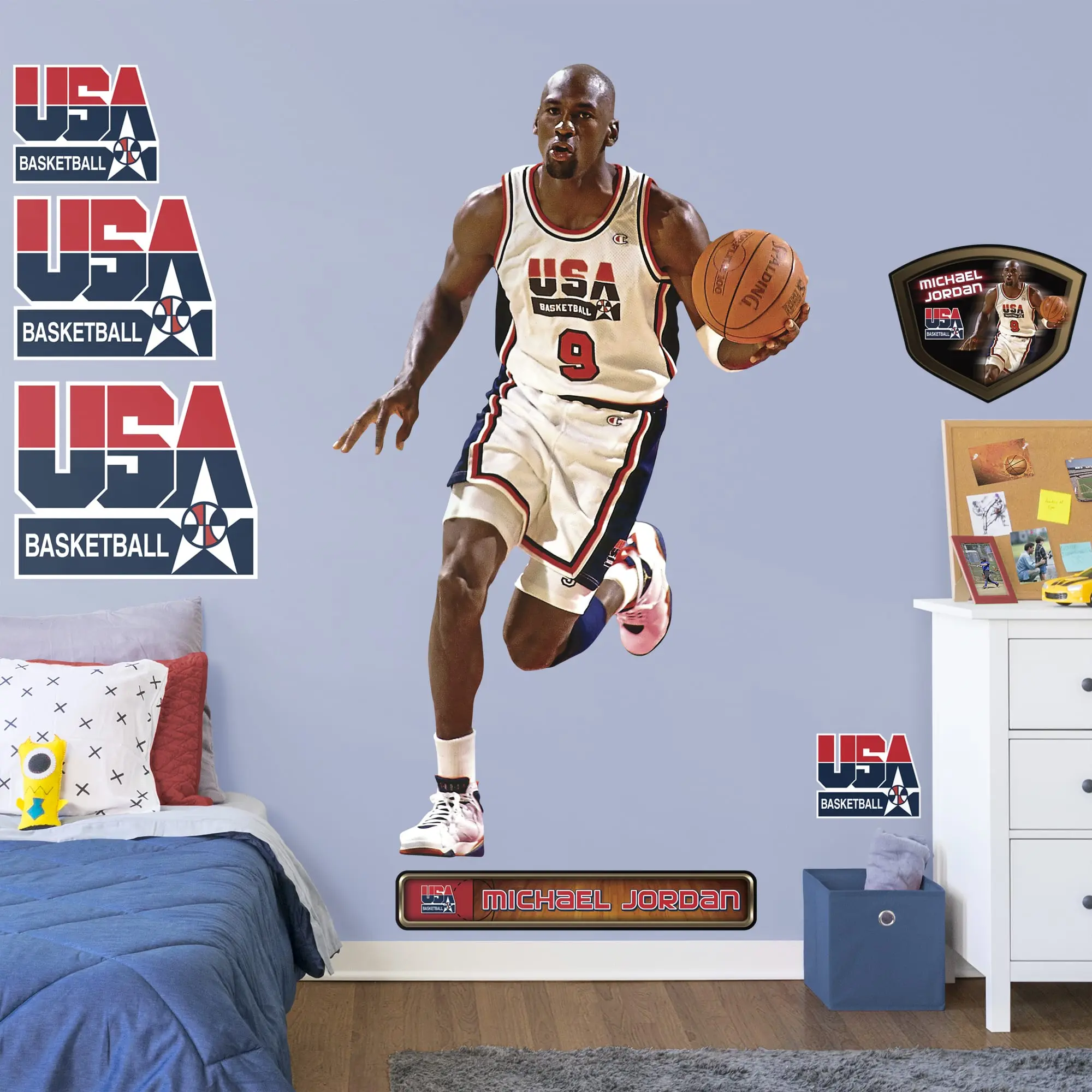 Michael Jordan RealBig 1992 Dream Team Official NBA USA Basketball Reusable Vinyl Decal Wall Stickers, Adhesive Stickers for Home Decor, Wall Adhesive Decorative Accent