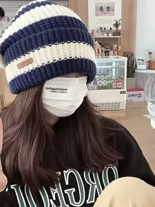 Unisex Striped Warm Lightweight Hat, Elastic and Easy to Care, Versatile Letter Knit Cap, Perfect for All Seasons