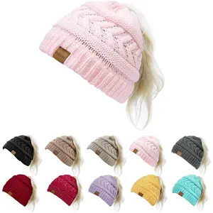 1&2 Pack Ponytail Beanie Hat Winter Hat for Women, Soft Stretch  Knit Messy Bun Beanie,Trendy Gifts for Women