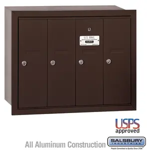 Salsbury Recessed Mounted 4 Door Vertical Mailbox with USPS Access, Bronze - 3504ZRU