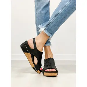 Corkys Volta II Wedge Sandals in Black Metallic