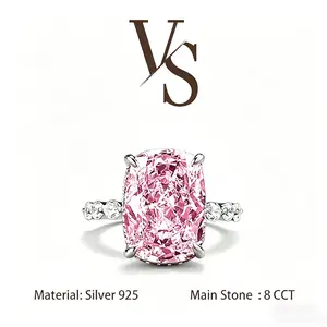 [Venus Jewelry] Lab Created Gemstone 8 CCT Cushion Cut Diamond Band Solid Silver 925 Ring