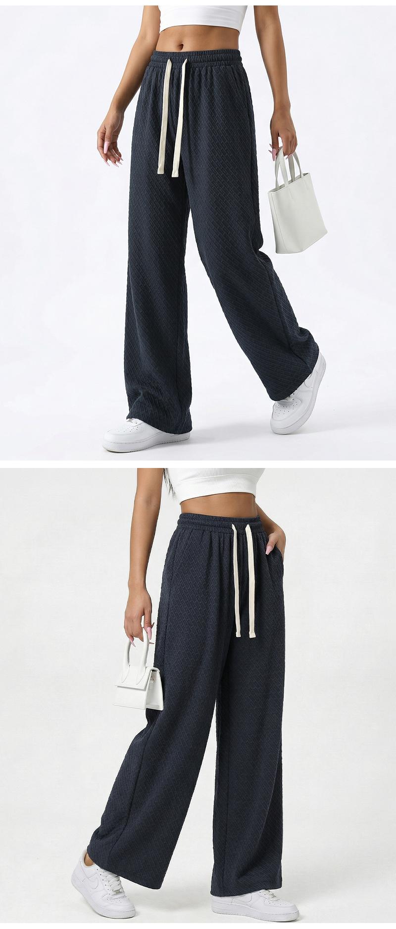 Womens Waffle Knit Wide Leg Sweatpants, High Waist Drawstring Baggy Pants, Casual Loose Flowy Trousers for Lounge, Yoga, Shopping, All Season