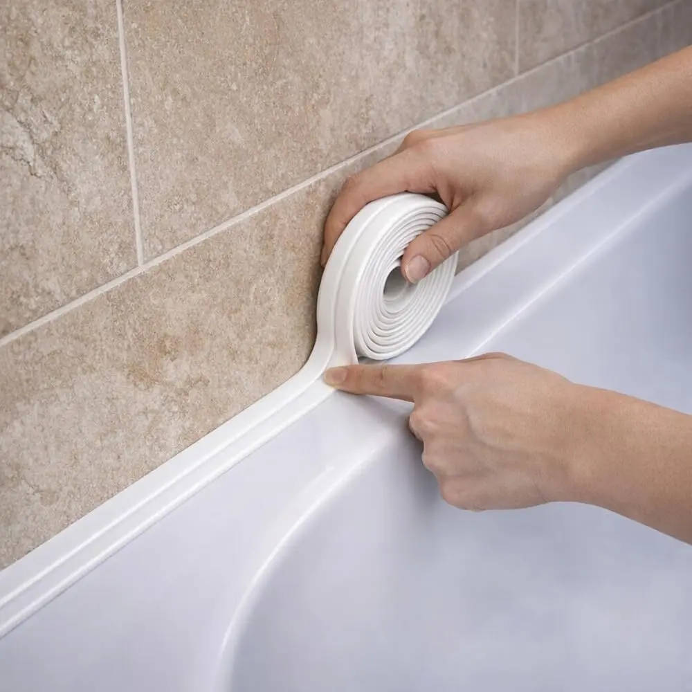 4 PCS Waterproof Self-Adhesive PVC Caulk Tape (1.5x10.5ft) - Universal Edge Protector for Toilet Base, Kitchen Sink, Electronics-Related Area Sealing