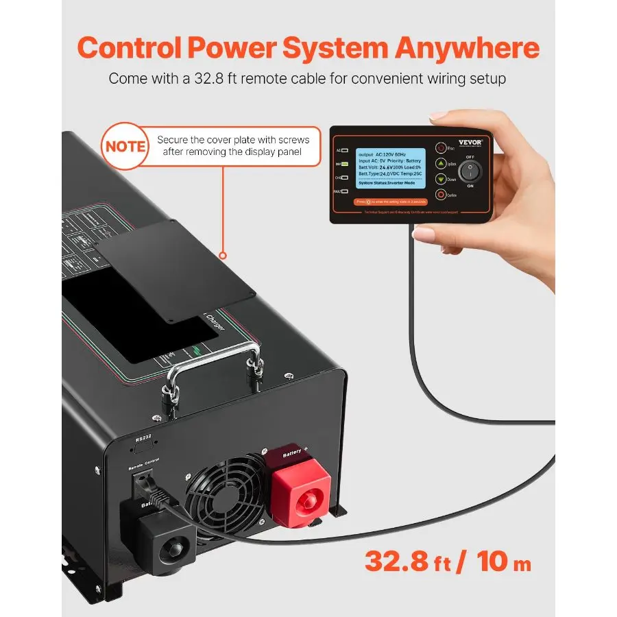 VEVOR Pure Sine Wave Inverter Charger, 4000 Watt, DC 24V to AC 120V ...