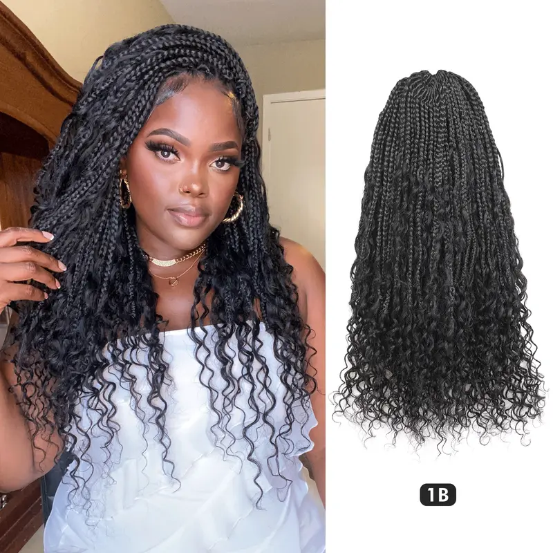 HB | ToyoTress Boho Box Braids Women's Pre-Stretched Human Hair Curls, Knotless Crochet Hair Extensions with Feathered Wavy Design, 12-24 Inch, 8 Packs (12 Strands)