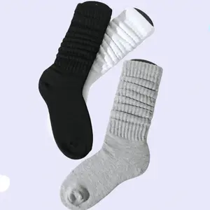 3 Pairs Fashionable Solid Color Elastic Socks for Women Soft Chunky Calf Sock Winter Stacked Warmers Casual Socks  Black&Gray & White