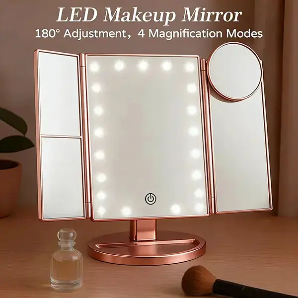 Makeup Mirror Vanity Mirror with Lights, Bathroom Adjustable Brightness Mirrors 1X/2X/3X/10X Magnification and Touch Screen Trifold Makeup Mirror Two Power Supply Modes Women Gift,sunscreen