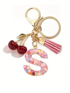 Cute Cherry Initial Keychain Charm, Alphabet Letter Keychain, Butterfly Key Chain Ring, Purse Bag Backpack Charm, Women Gift, Happy New Year Gift