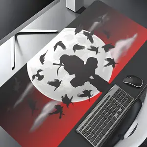 Japanese Ninja Design Extra Large Gaming Mouse Pad,Dark Night Crow Desktop Drotection Pad,Washable Rubber Pad Non-Slip Lock Edge Multi-Size Mouse Pad Suitable For Home Office,Good Gift for Family and friends