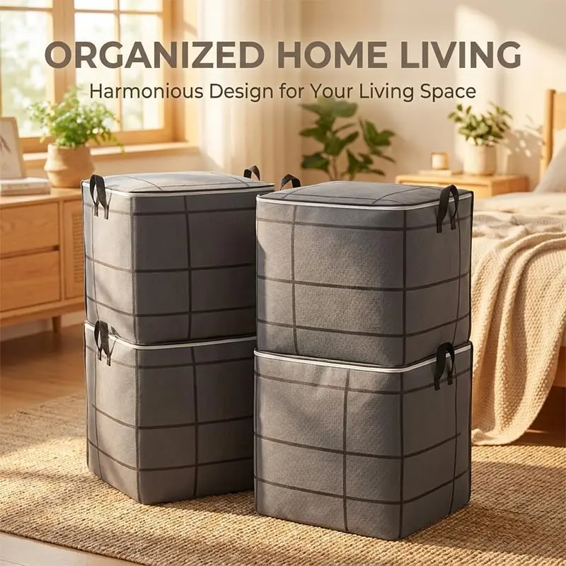 Portable Moving Storage Bags,Foldable Fabric Clothing Organizer，Spacious Moving Storage Bin, Heavy Duty Large Storage Bags