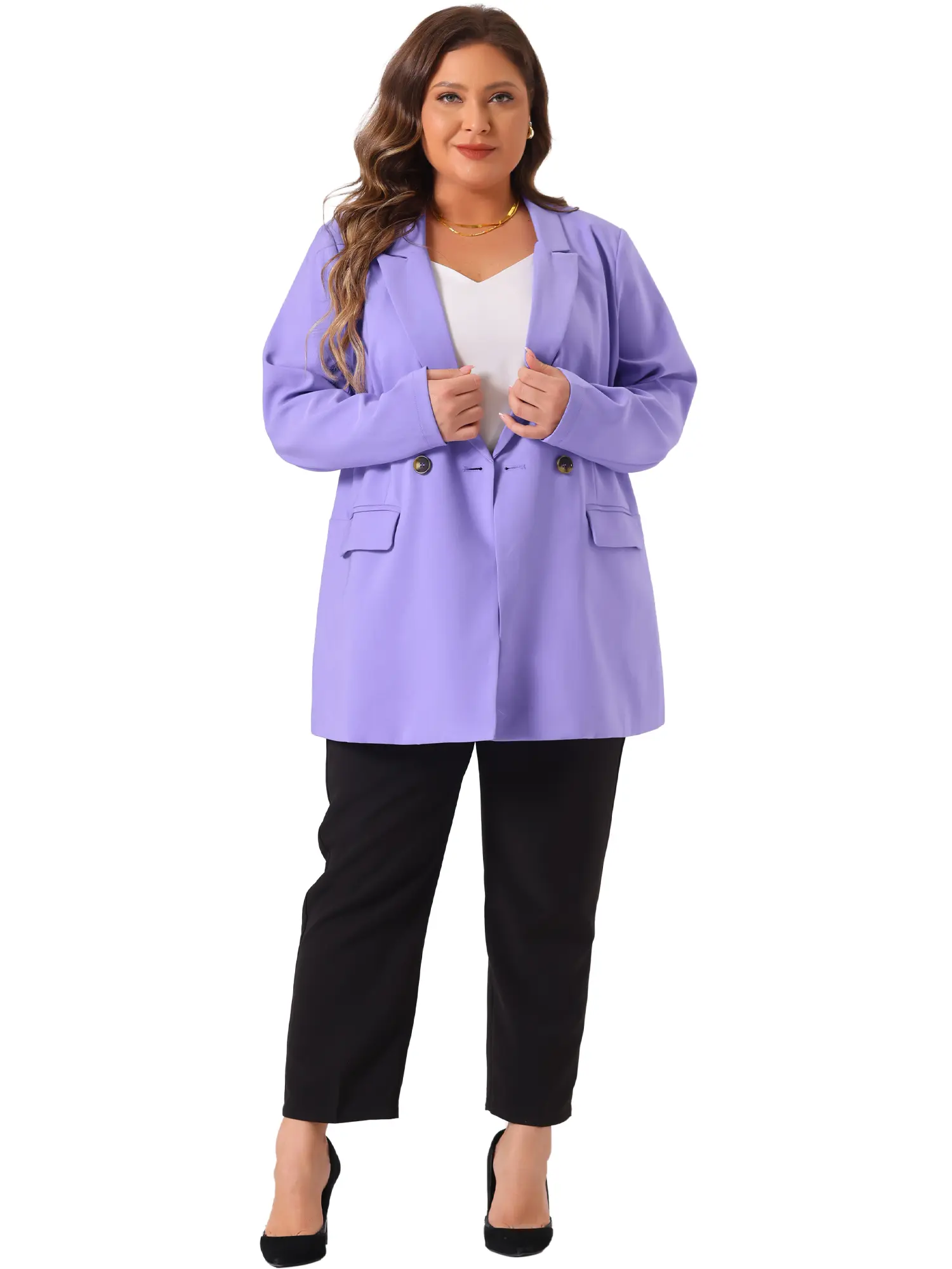 Agnes Orinda Plus Size Blazers for Women Lapel Button with Pockets Office Work Jackets Blazer