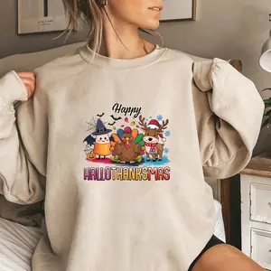 happy hallothanksmas squishmallow unisex sweatshirt