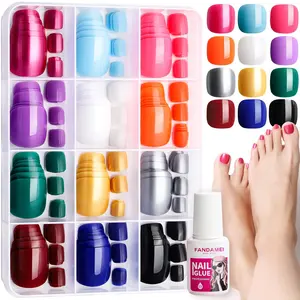 Press on Toenails, 12 Packs 288PCS Press on Toe Nails Glossy, Short Square Fake Toe Nails Full Cover, Acrylic False Toenails for Feet, 12 Bright Color Fake Toenails for Summer Nail Art
