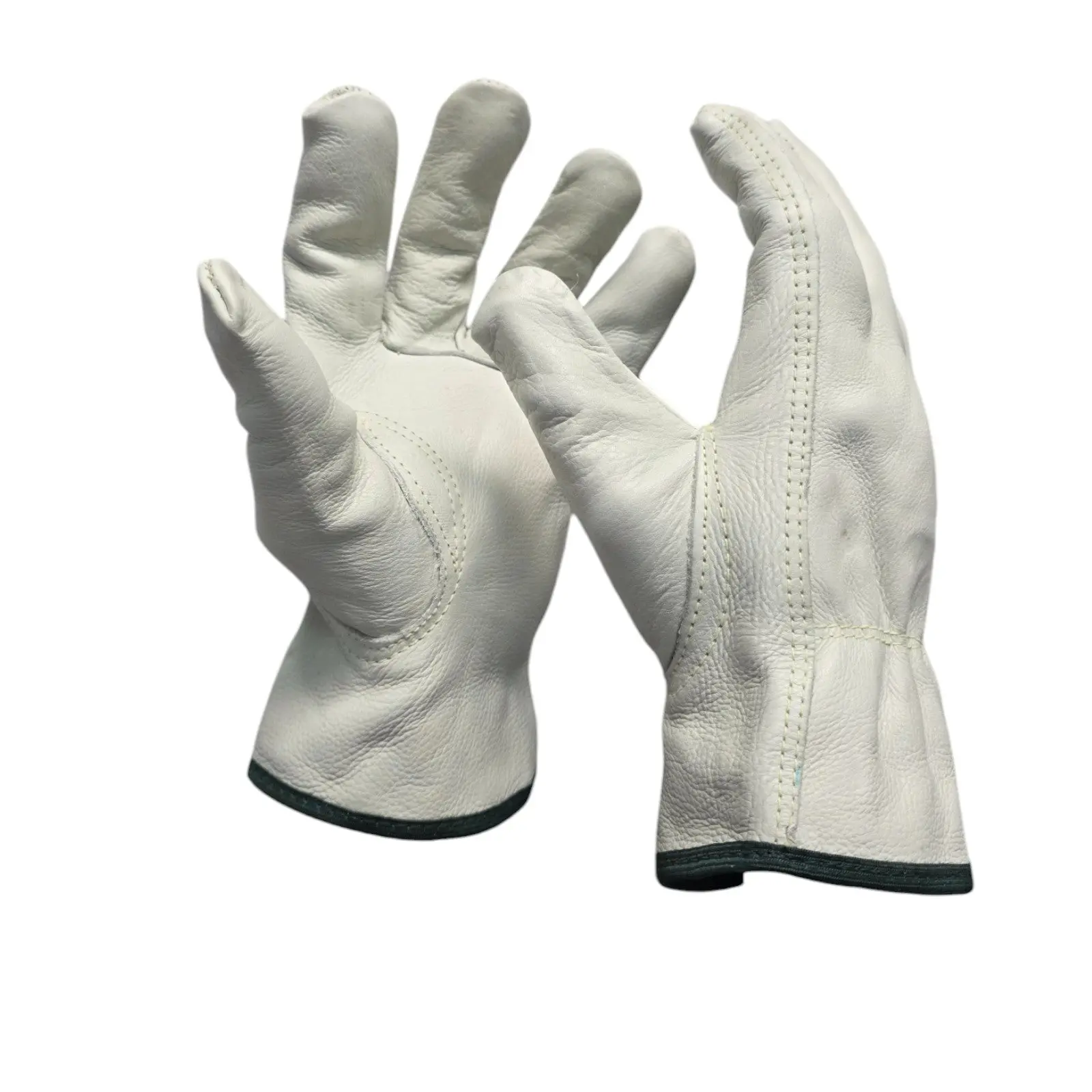 MCR Safety 32113 Leather Drivers Work Gloves - CV Grade Cowhide (Grain), Abrasion-Resistance, Snug Cuff, Open Design, Color-Coded Cotton Hems, Keystone Thumb Design, Comfortable Fit, Durable, 1 Pair for General Labor, Industrial Work