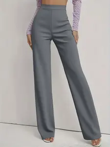 Women's solid-color long pants for autumn and winter, gray， comfortable fabric, straight silhouette, basic style suitable for daily wear and versatile for all occasions.
