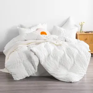 NTBAY 3 Pieces Bubble Gauze Duvet Cover Sets, Seersucker Textured Solid Stripe Soft Breathable Cozy Fluffy Microfiber Textured Bedding Sets with Zipper Closure Corner Ties including 1 Duvet Cover & 2 Pillowcases, Machine Washable