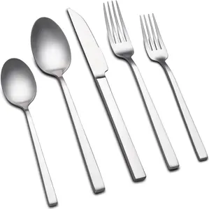 Forged Silverware Set for 8, 40- Stainless Steel Matte Satin Finish Flatware Set Silverware Cutlery Set Tableware Modern Kitchen Utensils Set for Home Restaurant, Dishwasher Safe