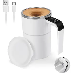 Self Stirring Mug, Auto  Coffee Mug with LED Display Temperature, Rechargeable Automatic Stirring Cup, 12oz Self Mixing Cup with Lid To Stir Coffee Mixed Milk at Desk Use