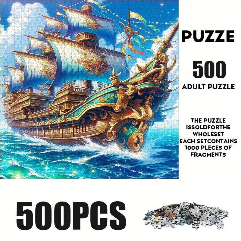 500 Piece Sailboat Theme Puzzle, Large Adult Family Interactive Toy, DIY Home Decor Brain Challenge, Holiday Scene, Durable Puzzle