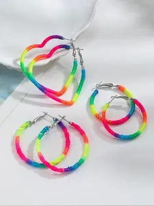 Boho Style Colorful Hoop Earrings, Fashionable Heart & Round Shaped Hoop Earrings for Women & Girls, Trendy All-match & Exquisite Jewelry for Birthday Gift, Valentine's Day, Gift