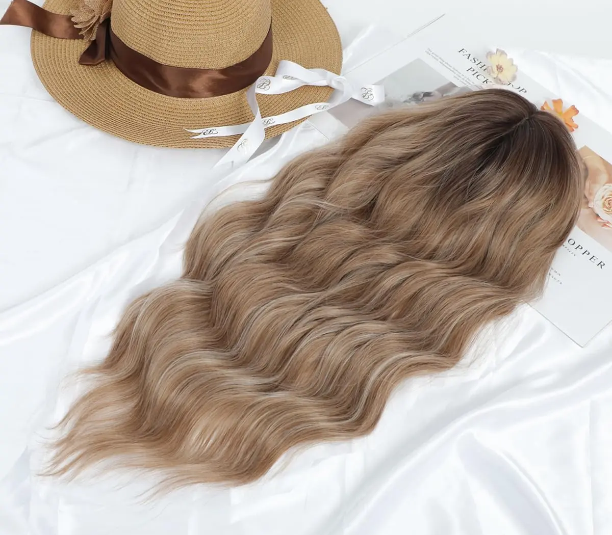 A Quick Hair Topper, 6.5"x6.5"  Large Base Size Hair Toppers for Women with Thinning Hair 20inch  Hair Toppers Hair Pieces for Women Synthetic Wig Change Style Clip In Hair Topper Wiglets with Fringe Bang instant volume clip hair extensions