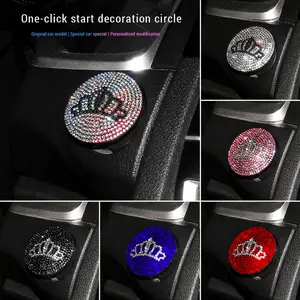 1Pc Glittering Rhinestone Car Engine One-Click Start-Stop Button Cover, Auto Circle SUV Start Button Sticker Interior Car Accessories Rhinestone Car Start Button Decor button decorative interior sticker