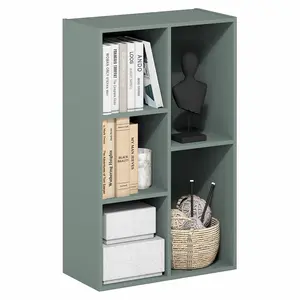LUDER Book Shelf, 5-Cube Bookshelf, Reversible Bookcase, 9.4 x 19.5 x 31.5, for Living Room, Bedroom, Home Office, Sage Green