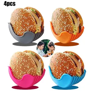 4-Piece Silicone Hamburger Clip Set, No-Contact Anti-Fall Hamburger Holder, Hamburger Fixing Box Tray, Durable & Easy-To-Use Design
