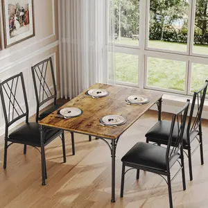 Garvee Dining Table Set for 4 Modern Dining Table and Chairs Set 4 Chairs for 4 with Bench Wood Kitchen Table Set for Dining Room, Dinette, Compact Space-Saving Farmhouse Dinette Set,Burlywood