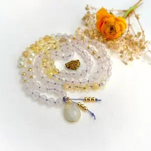 Love Infusion Mala Necklace with Rose Quartz Citrine and Moonstone
