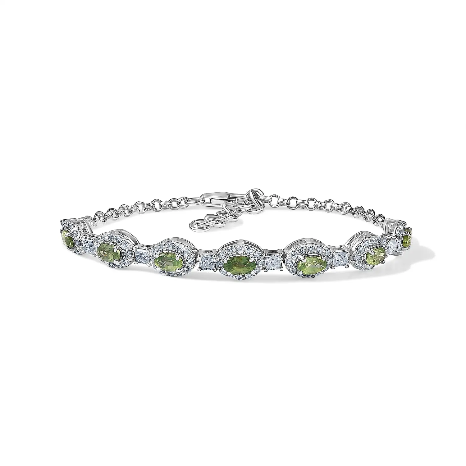 Certified & Appraised D'Joy Premium Milanoa Green Sapphire, Moissanite Bracelet in Rhodium Over Sterling Silver 3.65 ctw