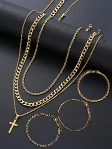 Men's Casual Fashionable Jewelry Set, Stainless Steel Jewelry Set, Including Necklace & Bracelet, Fashion Accessories for Party, Daily Clothing Decor