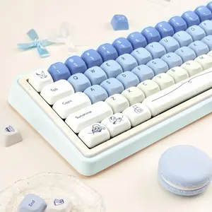 130 Keys Blue White PBT Keycap Set | MOA Profile Minimalist Anime Dye-Sub | Custom Keycaps for Cherry Gateron MX Switches Gaming Keyboard